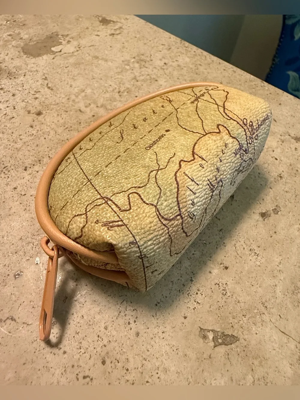 Map Print Cosmetic Pouch in Cream and Tan